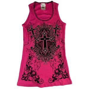 Y2K Vocal Crystal Hot Pink Tank Top - Size XL